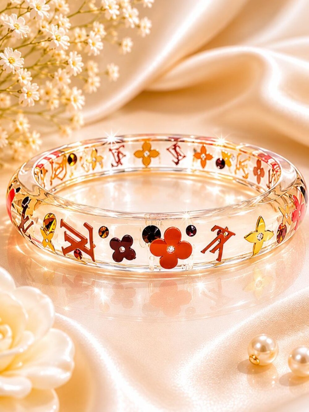Authentic Louis Vuitton Inclusion Clear Resin Monogram Bangle Multicolor